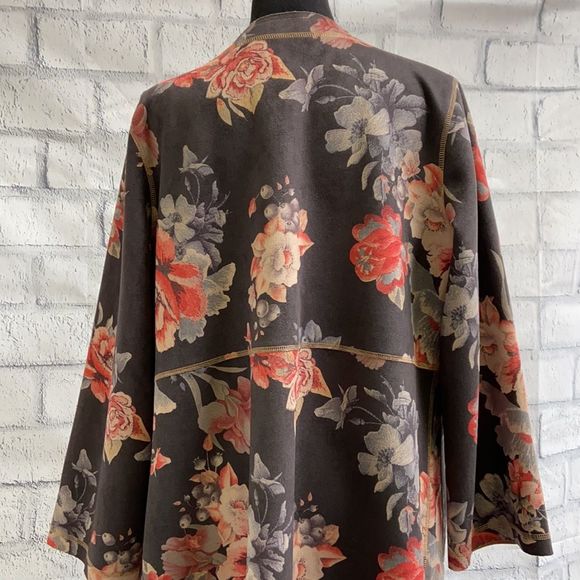 Floral Print Open Front Jacket - Picture 4 of 6